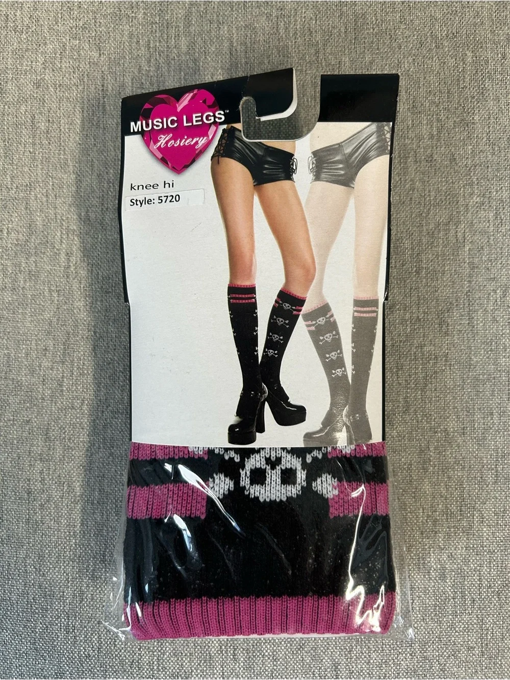 Music Legs Black Knee-High Socks with  Skull Accents
